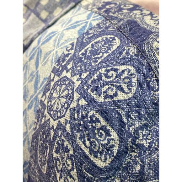 Lost Shirt Mens XL Blue Patchwork Denim Look Viscose/Linen Hawaiian Button Up - Picture 7 of 9